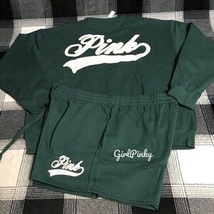 VS PINK DEEP FOREST CREW SWEATSHIRT & SHORTS OUTFIT LIMITED EDITION ALL SIZES